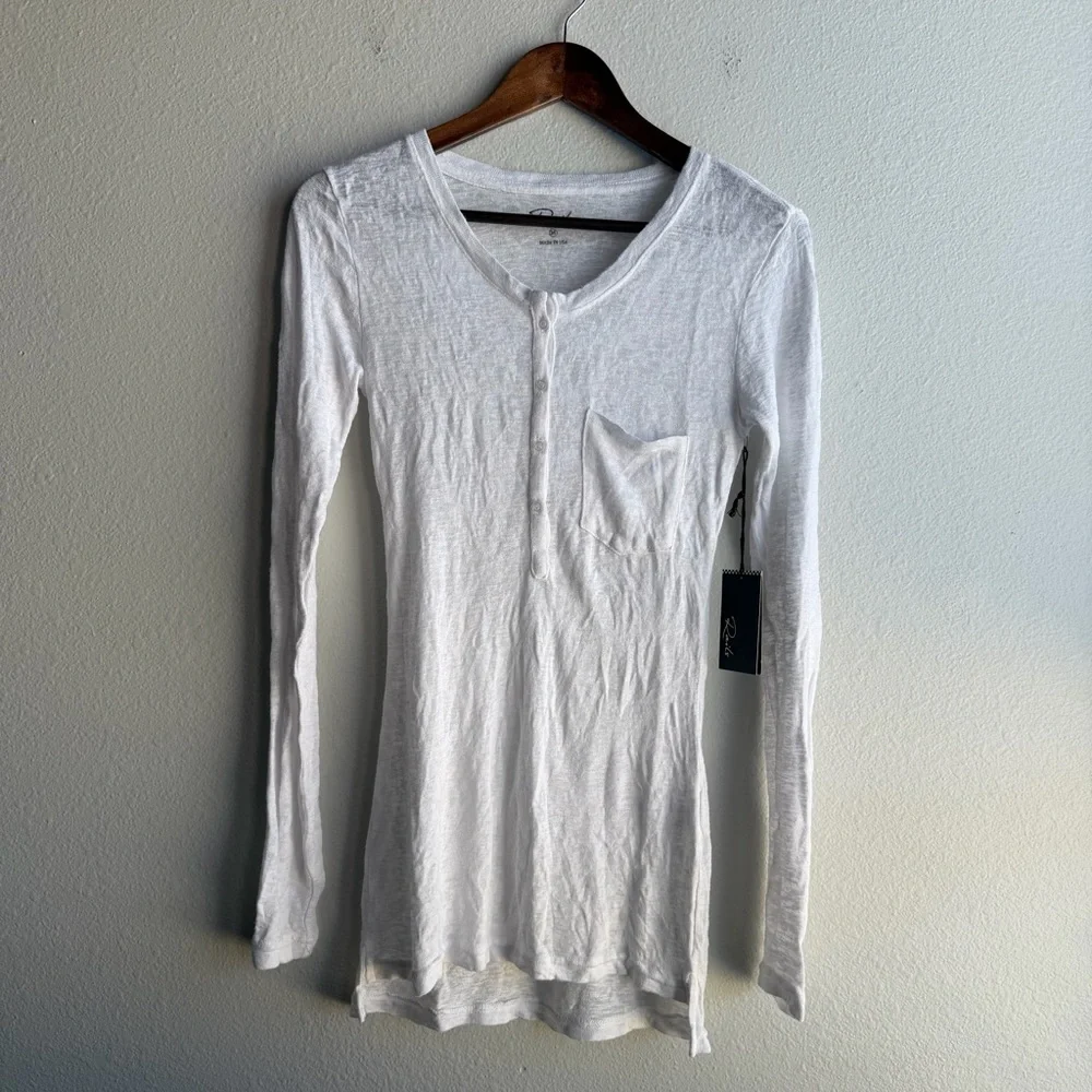 New Rails White Long Sleeve Henley Top V-Neck Made In USA Shirt Lightweight D - Picture 1 of 13